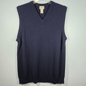 LL Bean Men’s Navy Lambswool Sweater Vest XL Tall Classic Knit Pullover